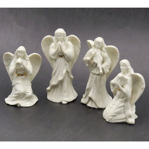 Lenox Porcelain Angels Set of 4 Musical & Praying Figurines White w/ Gold Accent - Picture 2 of 15